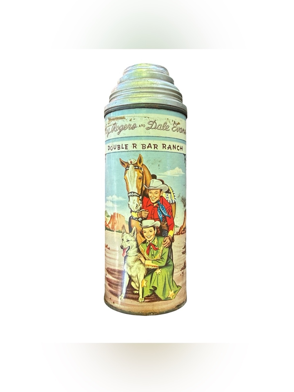 Vintage 1950s Roy Rogers And Dale Evans Steel Thermos 8” No Lid